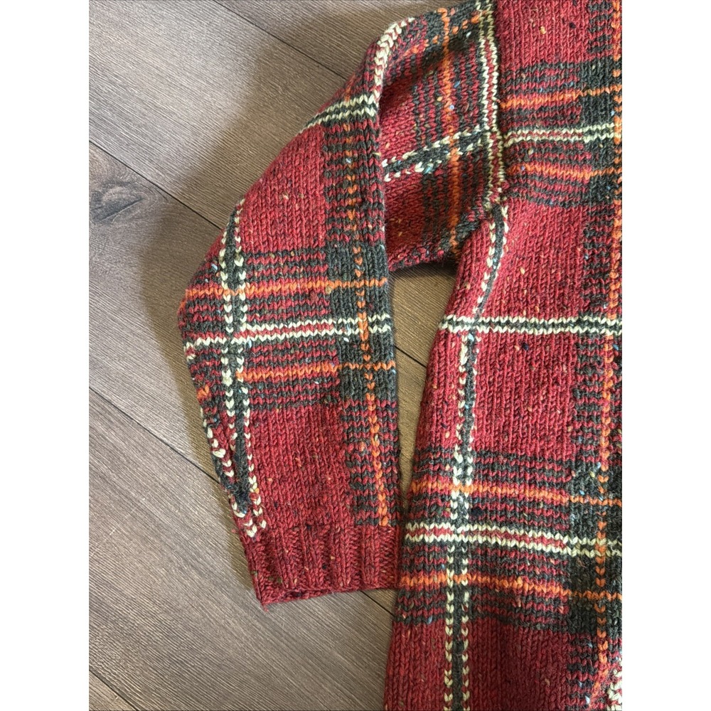 LRL Ralph Lauren Sweater Hand Knit‎ Wool Laine Red Plaid Quarter Zip Small Ski - Picture 5 of 14